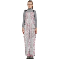 A Pink And White Striped Background Women s Side Zip Front Pouch Ski And Snowboard Bib Pants	