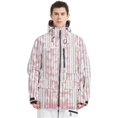 A Pink And White Striped Background Men s Multi Pockets Zip Ski And Snowboard Waterproof Breathable Jacket