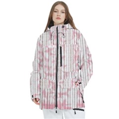 A Pink And White Striped Background Women s Multi Pockets Zip Ski And Snowboard Waterproof Breathable Jacket