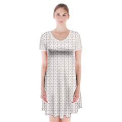 A White Background With A Brown Pattern On It Short Sleeve V-neck Flare Dress