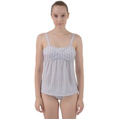 A White Background With A Brown Pattern On It Twist Front Tankini Set