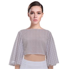 A White Background With A Brown Pattern On It Tie Back Butterfly Sleeve Chiffon Top