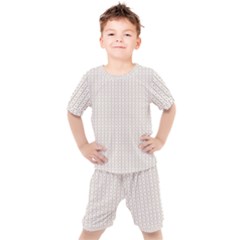 A White Background With A Brown Pattern On It Kids  T-shirt And Shorts Set