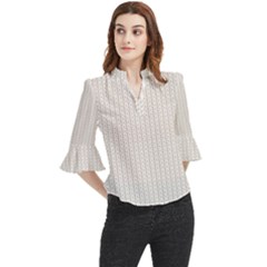 A White Background With A Brown Pattern On It Loose Horn Sleeve Chiffon Blouse