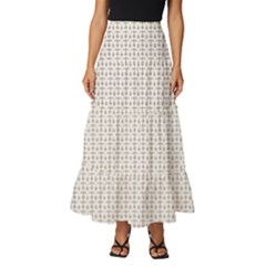 A White Background With A Brown Pattern On It Tiered Ruffle Maxi Skirt