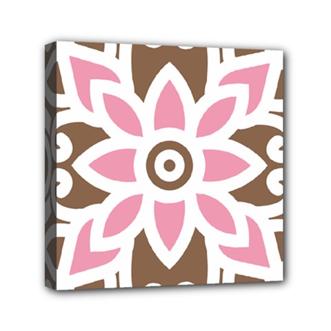 A Pink Flower On A Brown Background Mini Canvas 6  X 6  (stretched)