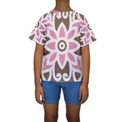 A Pink Flower On A Brown Background Kids  Short Sleeve Swimwear