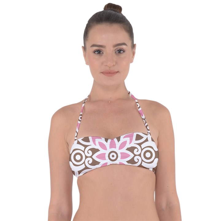 A Pink Flower On A Brown Background Tie Back Bikini Top