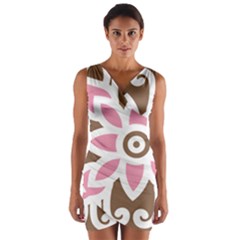 A Pink Flower On A Brown Background Wrap Front Bodycon Dress