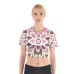 A Pink Flower On A Brown Background Cotton Crop Top