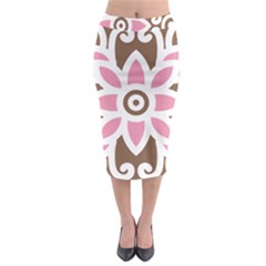 A Pink Flower On A Brown Background Midi Pencil Skirt