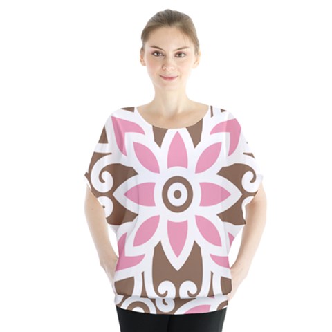 A Pink Flower On A Brown Background Batwing Chiffon Blouse by catchydesignhill