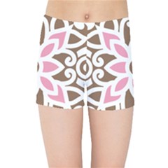 A Pink Flower On A Brown Background Kids  Sports Shorts