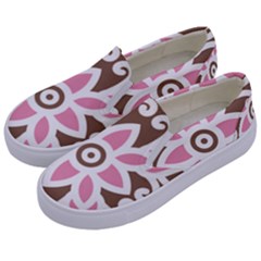 A Pink Flower On A Brown Background Kids  Canvas Slip Ons