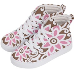 A Pink Flower On A Brown Background Kids  Hi-top Skate Sneakers