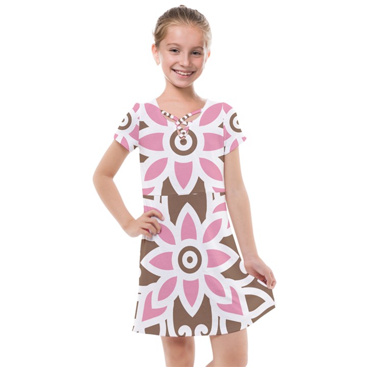 A Pink Flower On A Brown Background Kids  Cross Web Dress