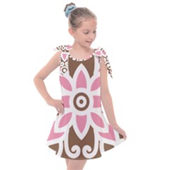 A Pink Flower On A Brown Background Kids  Tie Up Tunic Dress