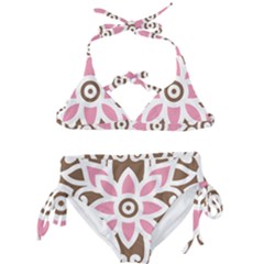 A Pink Flower On A Brown Background Kids  Classic Bikini Set