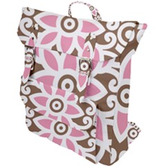 A Pink Flower On A Brown Background Buckle Up Backpack