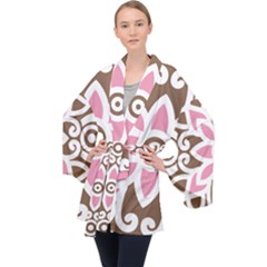 A Pink Flower On A Brown Background Long Sleeve Velvet Kimono 