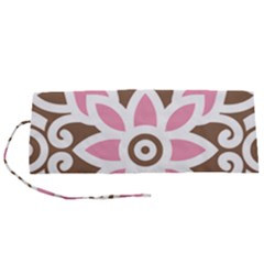 A Pink Flower On A Brown Background Roll Up Canvas Pencil Holder (s)