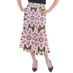 A Pink Flower On A Brown Background Midi Mermaid Skirt