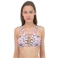 A Pink Flower On A Brown Background Cage Up Bikini Top by catchydesignhill