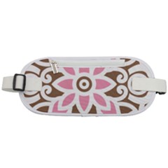 A Pink Flower On A Brown Background Rounded Waist Pouch