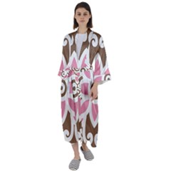 A Pink Flower On A Brown Background Maxi Satin Kimono