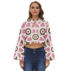 A Pink Flower On A Brown Background Boho Long Bell Sleeve Top