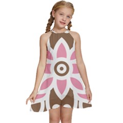 A Pink Flower On A Brown Background Kids  Halter Collar Waist Tie Chiffon Dress