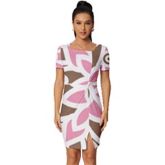 A Pink Flower On A Brown Background Fitted Knot Split End Bodycon Dress