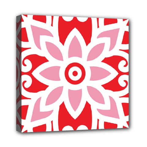 A Red And White Pattern With A Flower On It Mini Canvas 8  X 8  (stretched)