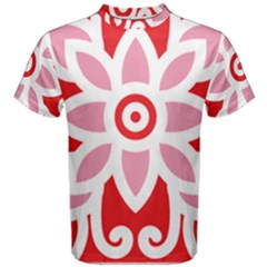 A Red And White Pattern With A Flower On It Men s Cotton T-shirt