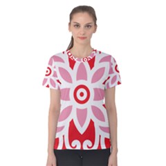 A Red And White Pattern With A Flower On It Women s Cotton T-shirt