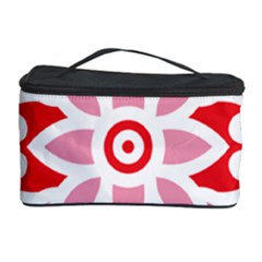 A Red And White Pattern With A Flower On It Cosmetic Storage Case