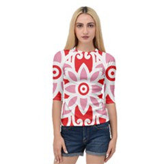 A Red And White Pattern With A Flower On It Quarter Sleeve Raglan T-shirt