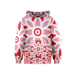 A Red And White Pattern With A Flower On It Kids  Pullover Hoodie