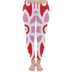 A Red And White Pattern With A Flower On It Classic Winter Leggings