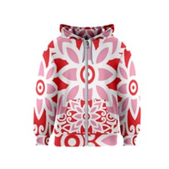 A Red And White Pattern With A Flower On It Kids  Zipper Hoodie