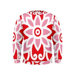 A Red And White Pattern With A Flower On It Kids  Sweatshirt