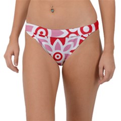 A Red And White Pattern With A Flower On It Band Bikini Bottoms