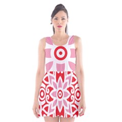 A Red And White Pattern With A Flower On It Scoop Neck Skater Dress