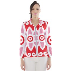 A Red And White Pattern With A Flower On It Women s Windbreaker