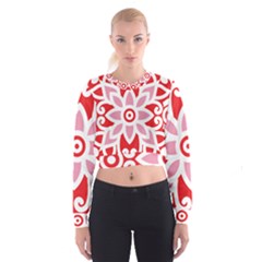 A Red And White Pattern With A Flower On It Cropped Sweatshirt