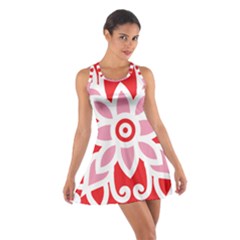 A Red And White Pattern With A Flower On It Cotton Racerback Dress