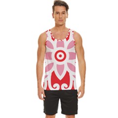 A Red And White Pattern With A Flower On It Men s Wide Collar Tank Top by catchydesignhill