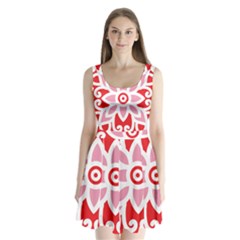 A Red And White Pattern With A Flower On It Split Back Mini Dress 