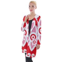 A Red And White Pattern With A Flower On It Hooded Pocket Cardigan