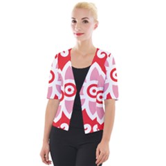 A Red And White Pattern With A Flower On It Cropped Button Cardigan